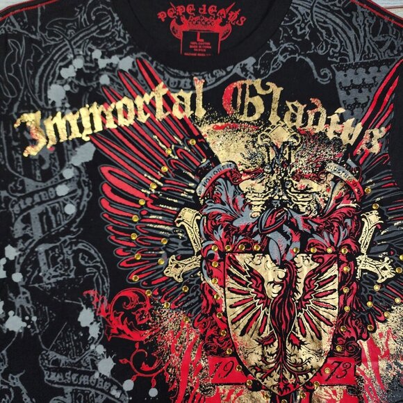 Pepe Jeans Mens Graphic Tee With Immortal Gladiator Design Black/Red Size L - Picture 3 of 9